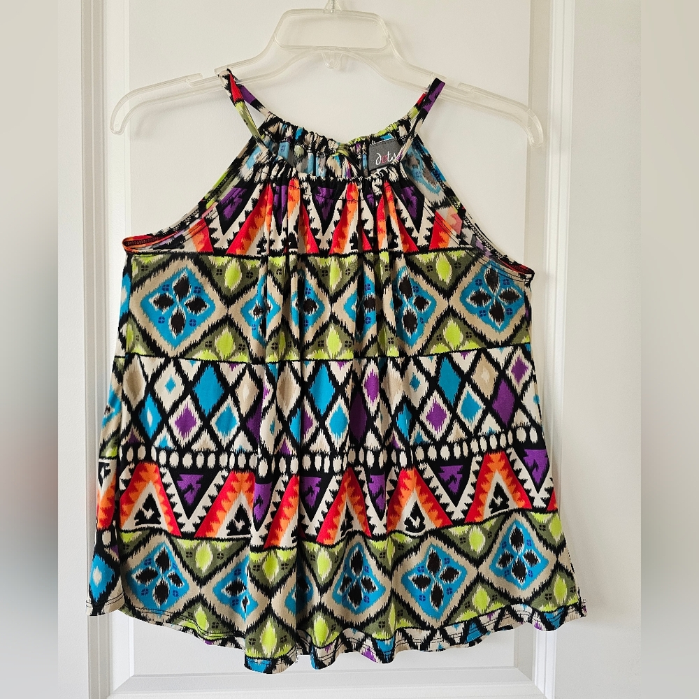 Graphic Multi-colored Tie Neck Halter Top